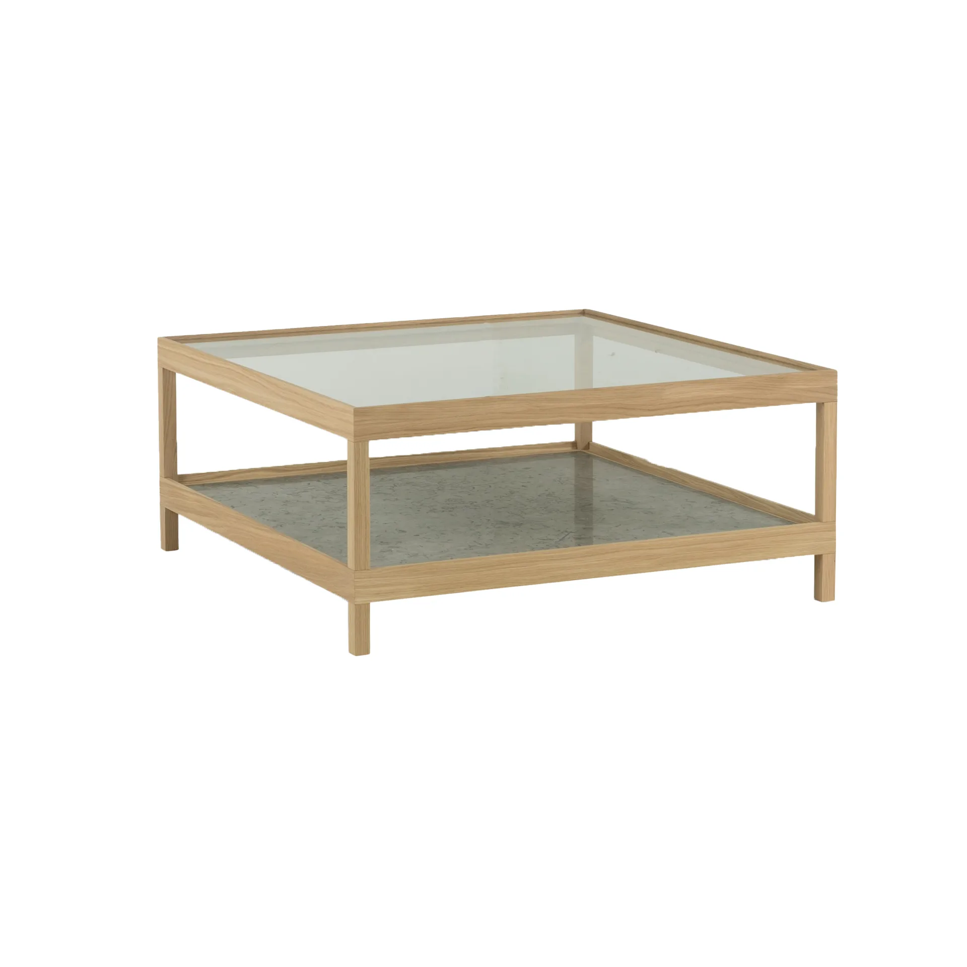 Table basse Ima 90x90 cm, Chêne blanchi pigmenté mat laqué – plateau en calcaire Mavis