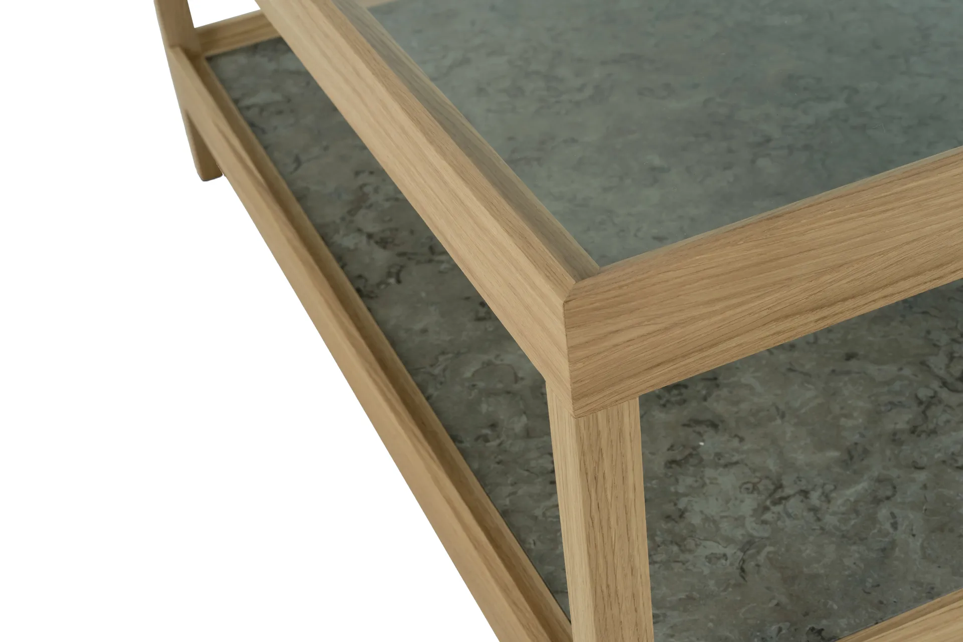 Table basse Ima 90x90 cm, Chêne blanchi pigmenté mat laqué – plateau en calcaire Mavis