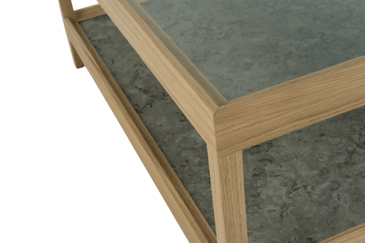 Table basse Ima 90x90 cm, Chêne blanchi pigmenté mat laqué – plateau en calcaire Mavis