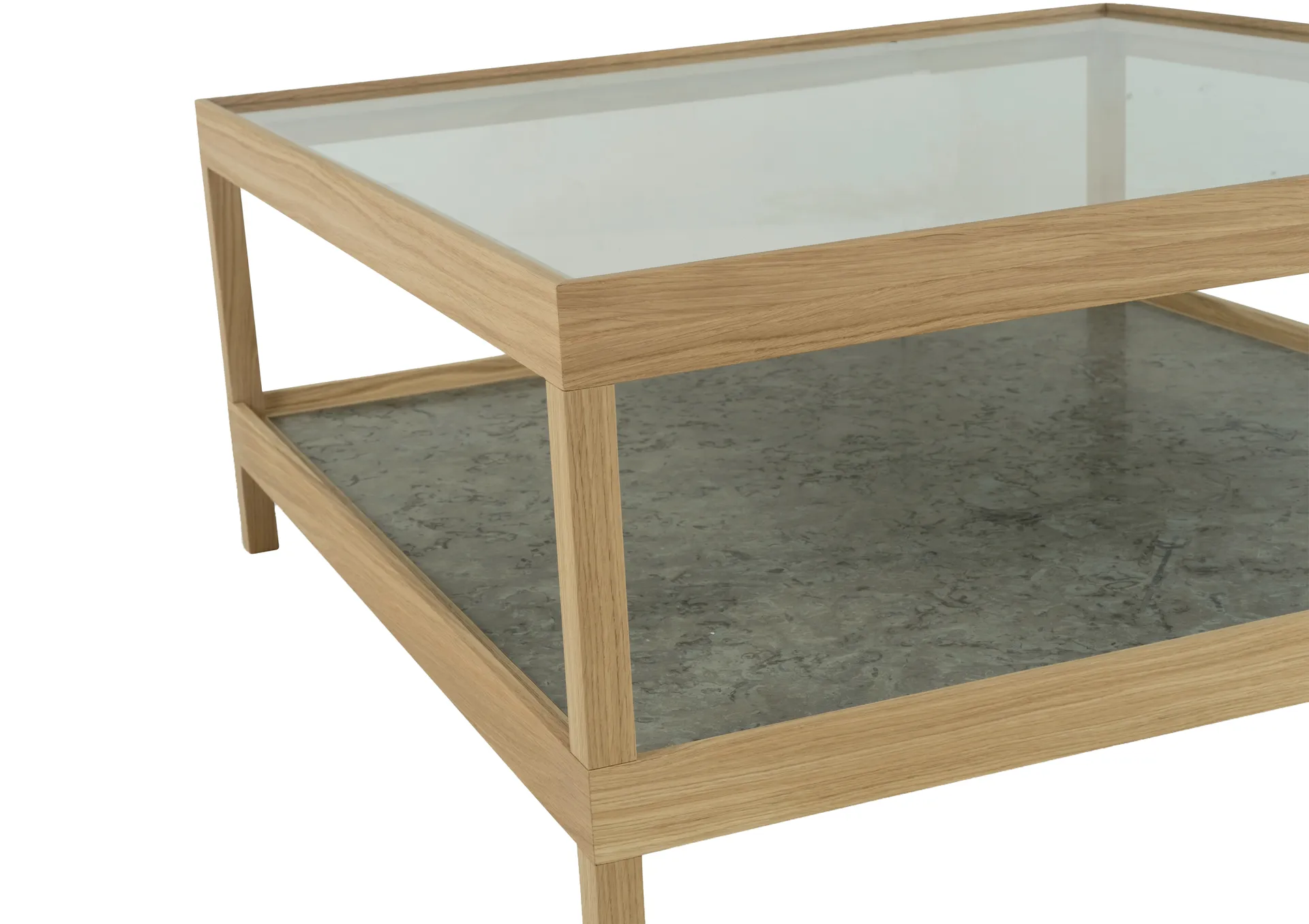 Table basse Ima 90x90 cm, Chêne blanchi pigmenté mat laqué – plateau en calcaire Mavis