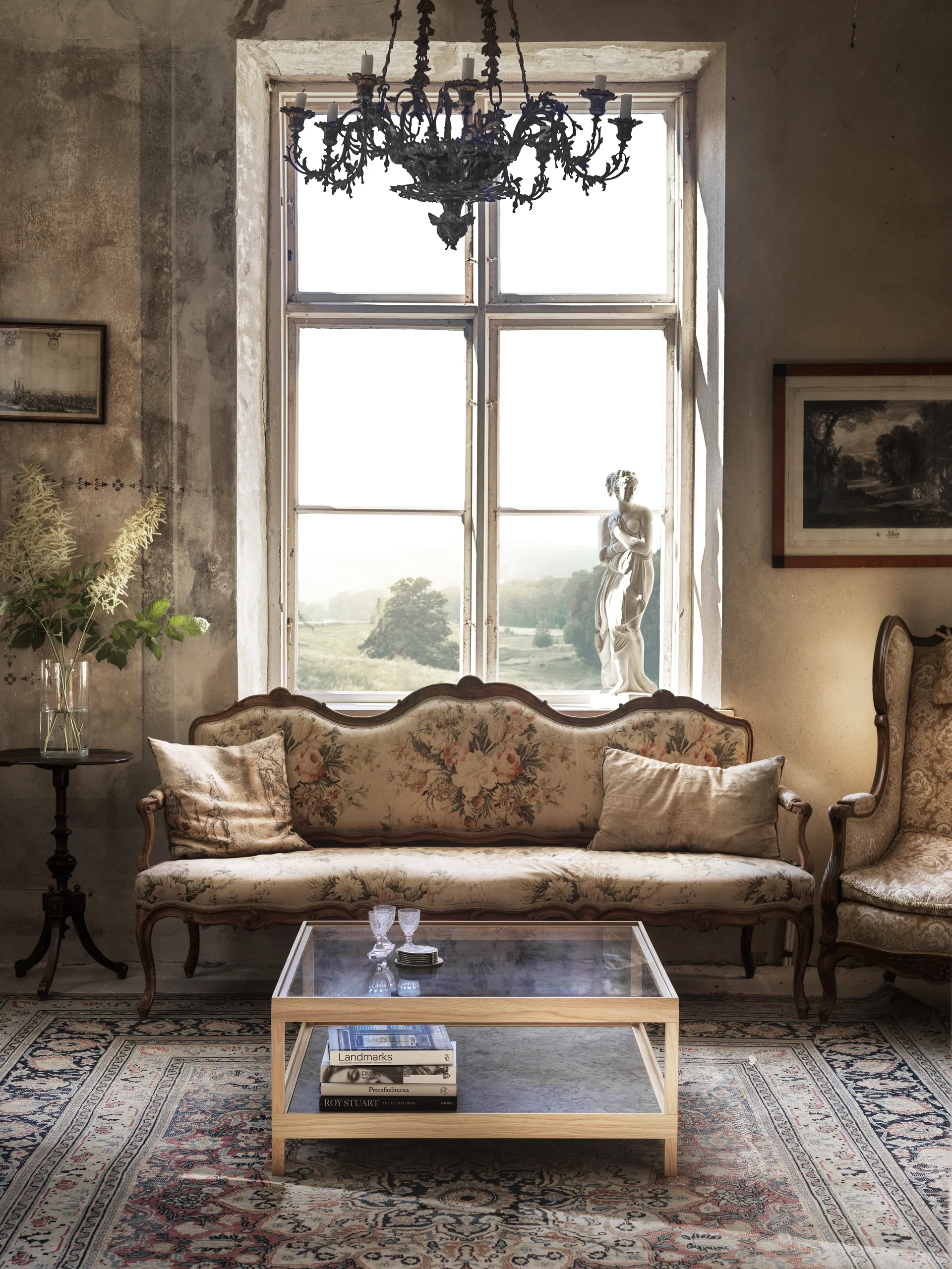 Table basse Ima 90x90 cm, Chêne blanchi pigmenté mat laqué – plateau en calcaire Mavis