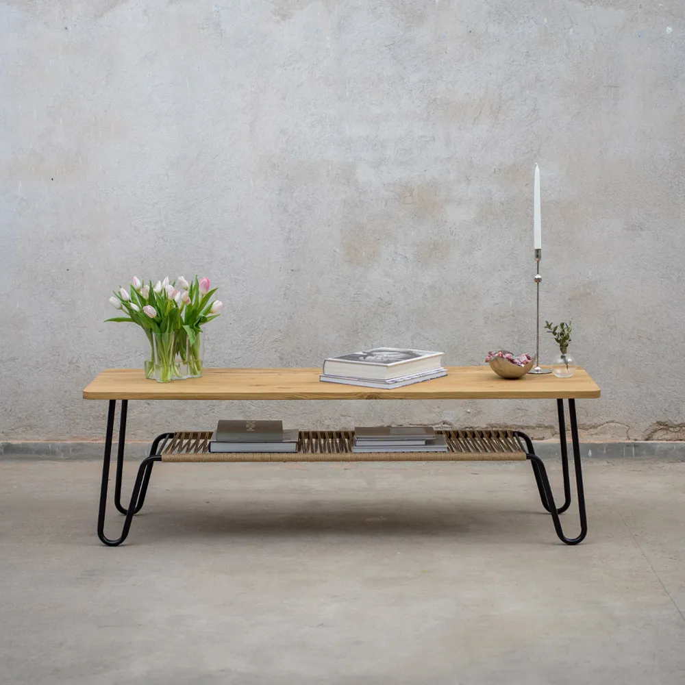 Table basse Marcel, Chêne ciré rustique, 160x50 Mavis