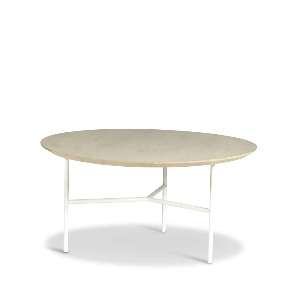 Table basse Tribeca, Chêne ciré rustique, pieds blancs, Ø80 cm Mavis