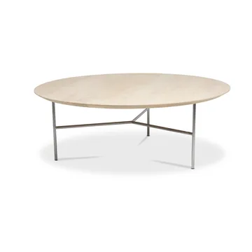 Table basse Tribeca - Chêne ciré rustique, pieds chromés satinés, Ø110 cm - Mavis