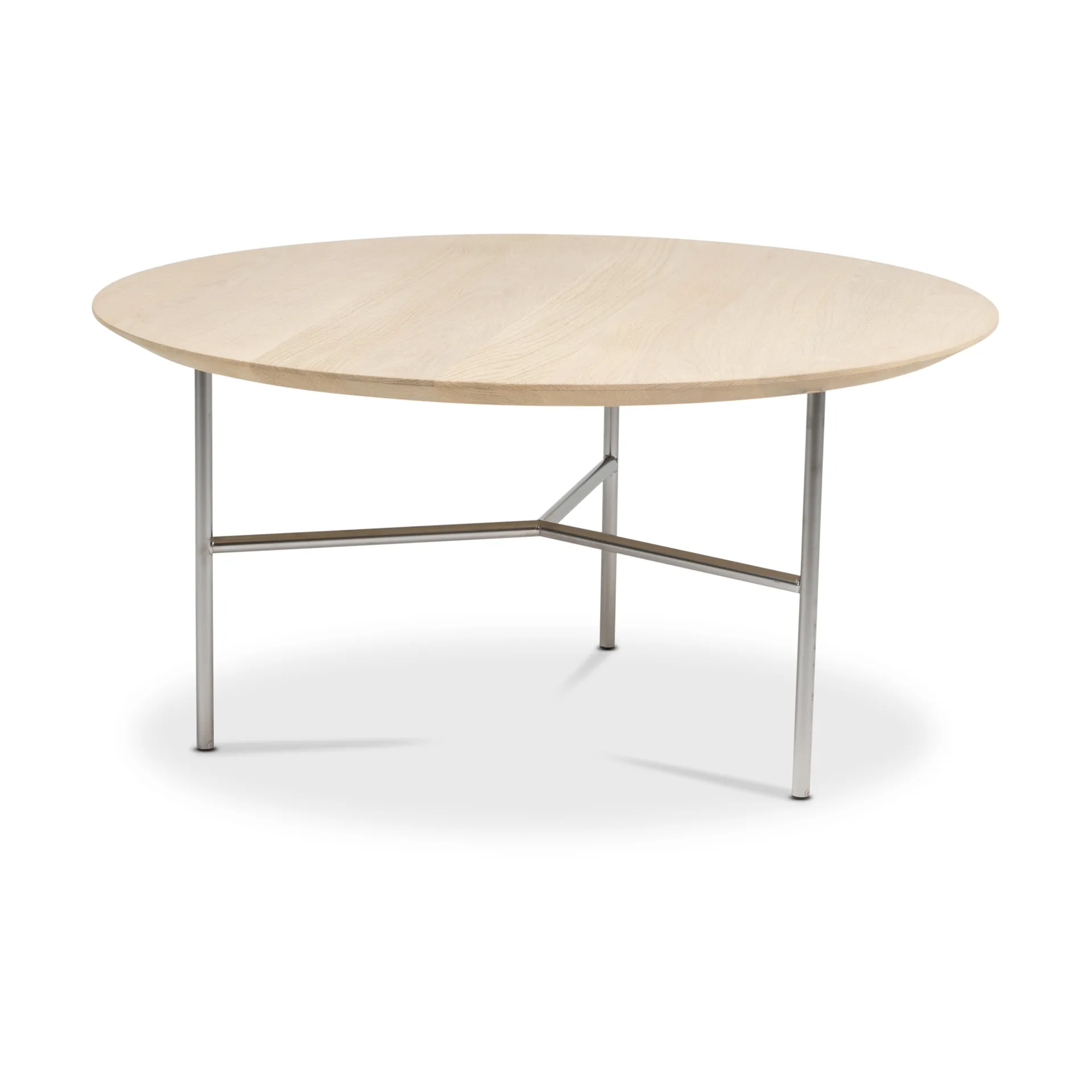 Table basse Tribeca, Chêne ciré rustique, pieds chromés satinés, Ø80 cm Mavis