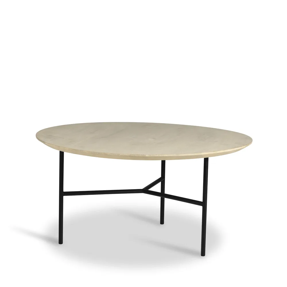 Table basse Tribeca, Chêne ciré rustique, pieds noirs, Ø80 cm Mavis