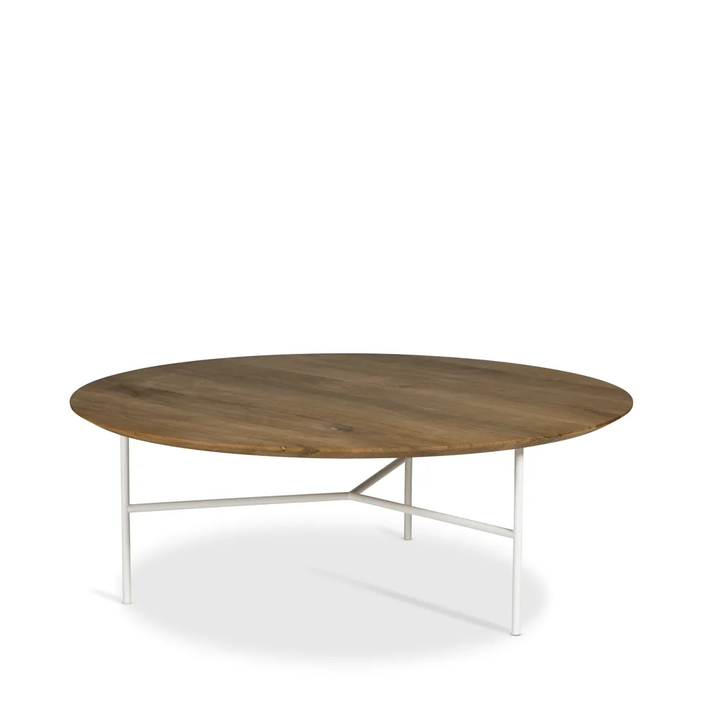 Table basse Tribeca, Chêne huilé rustique, pieds blancs, Ø110 cm Mavis