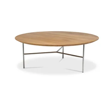 Table basse Tribeca - Chêne huilé rustique, pieds chromés satinés, Ø110 cm - Mavis