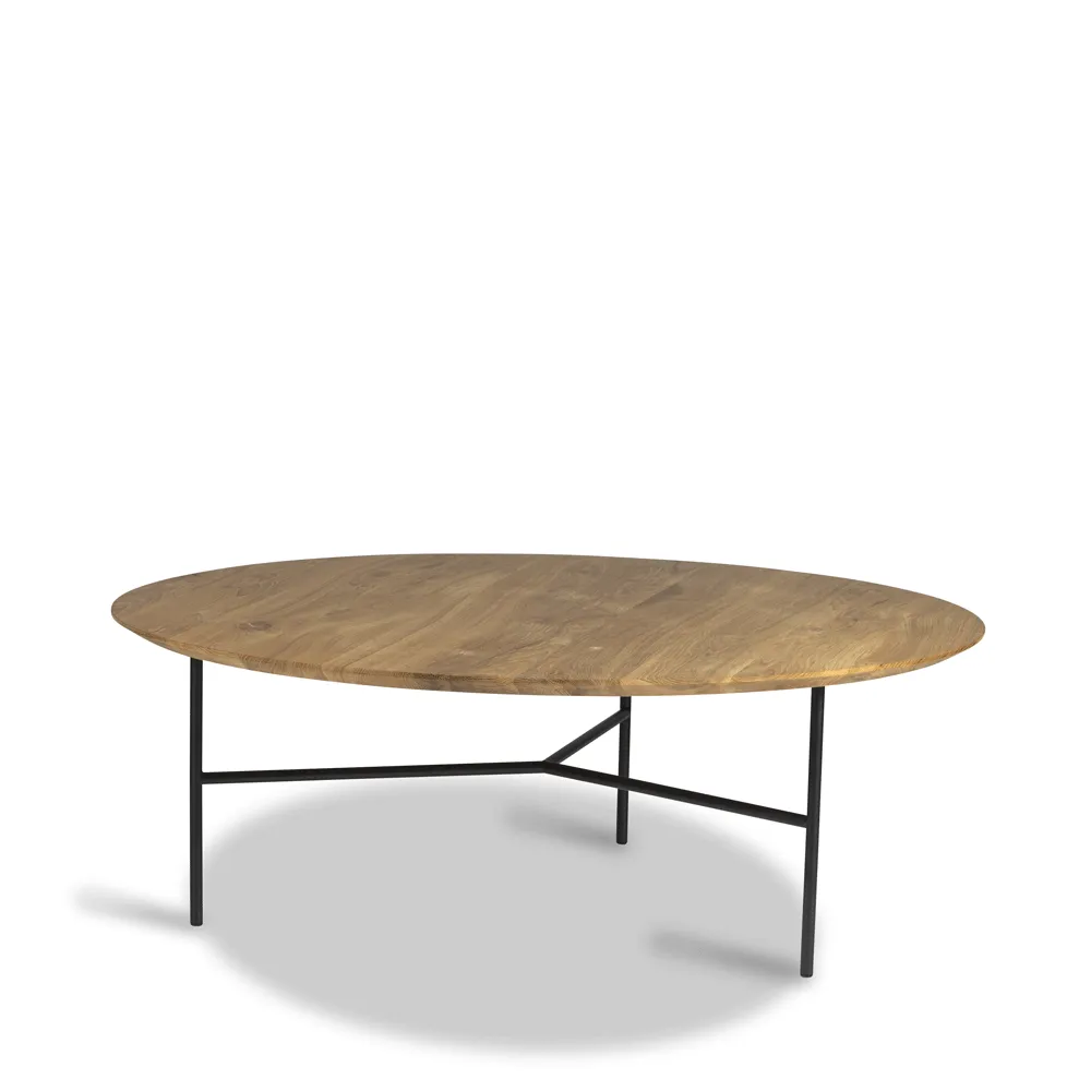Table basse Tribeca, Chêne huilé rustique, pieds noirs, Ø110 cm Mavis