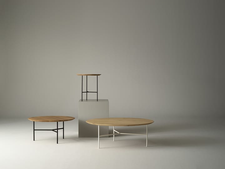 Table basse Tribeca, Chêne laqué, chromé satiné, Ø80 cm Mavis