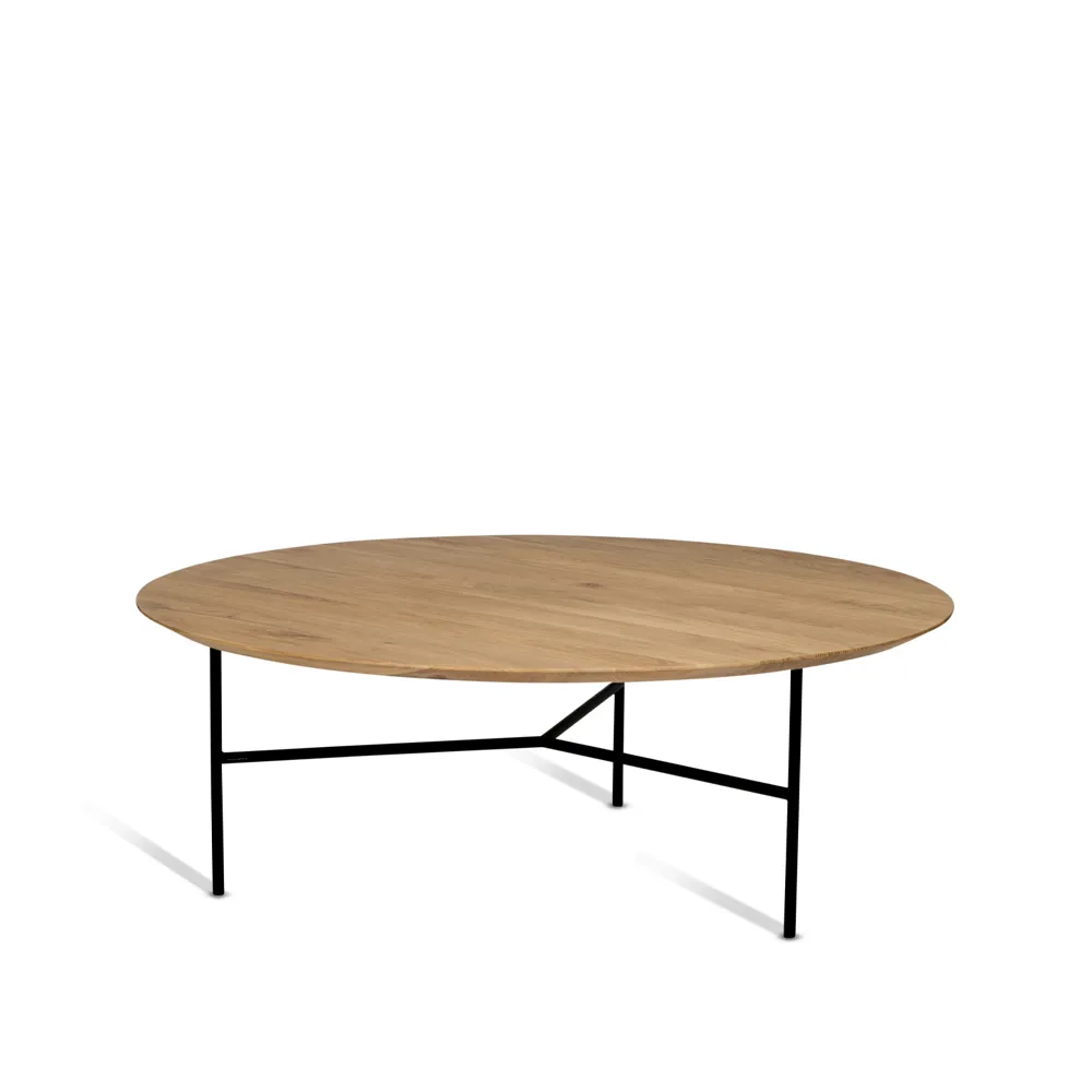 Table basse Tribeca, Chêne laqué, pieds noirs, Ø110 cm Mavis
