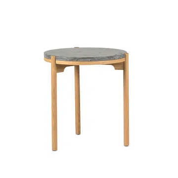 Table d’appoint Dondo chêne blanchi Ø45 cm - Calcaire poli - Mavis
