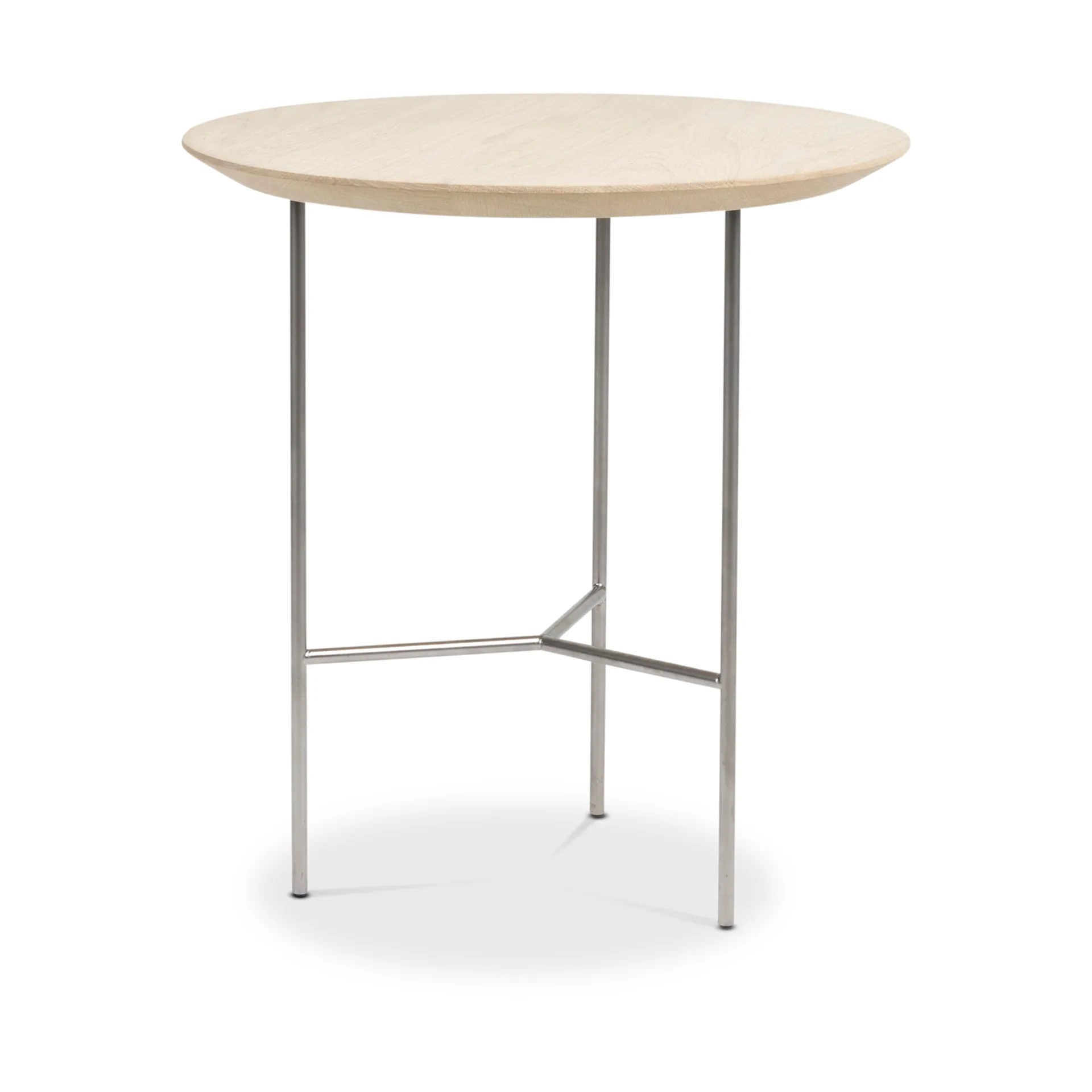 Table d’appoint Tribeca, Chêne ciré rustique, pieds chromés satinés, Ø47 cm Mavis