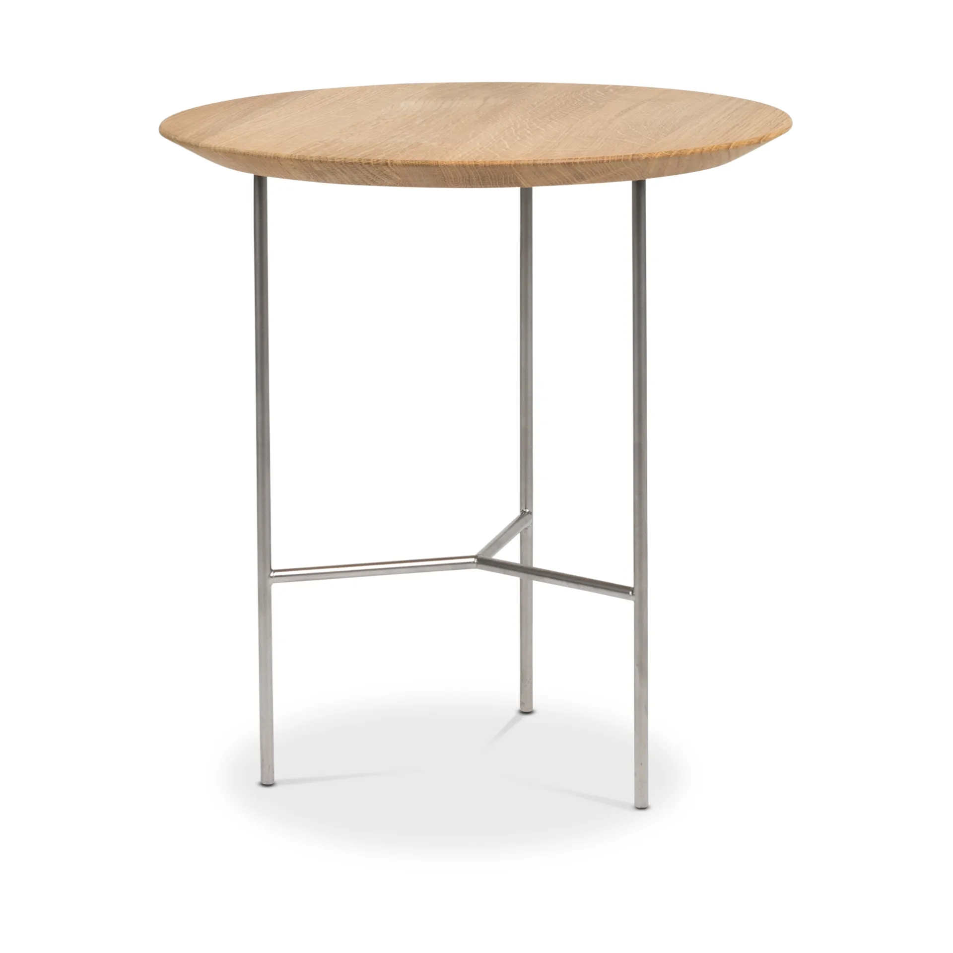 Table d’appoint Tribeca, Chêne huilé rustique, pieds chromés satinés, Ø47 cm Mavis