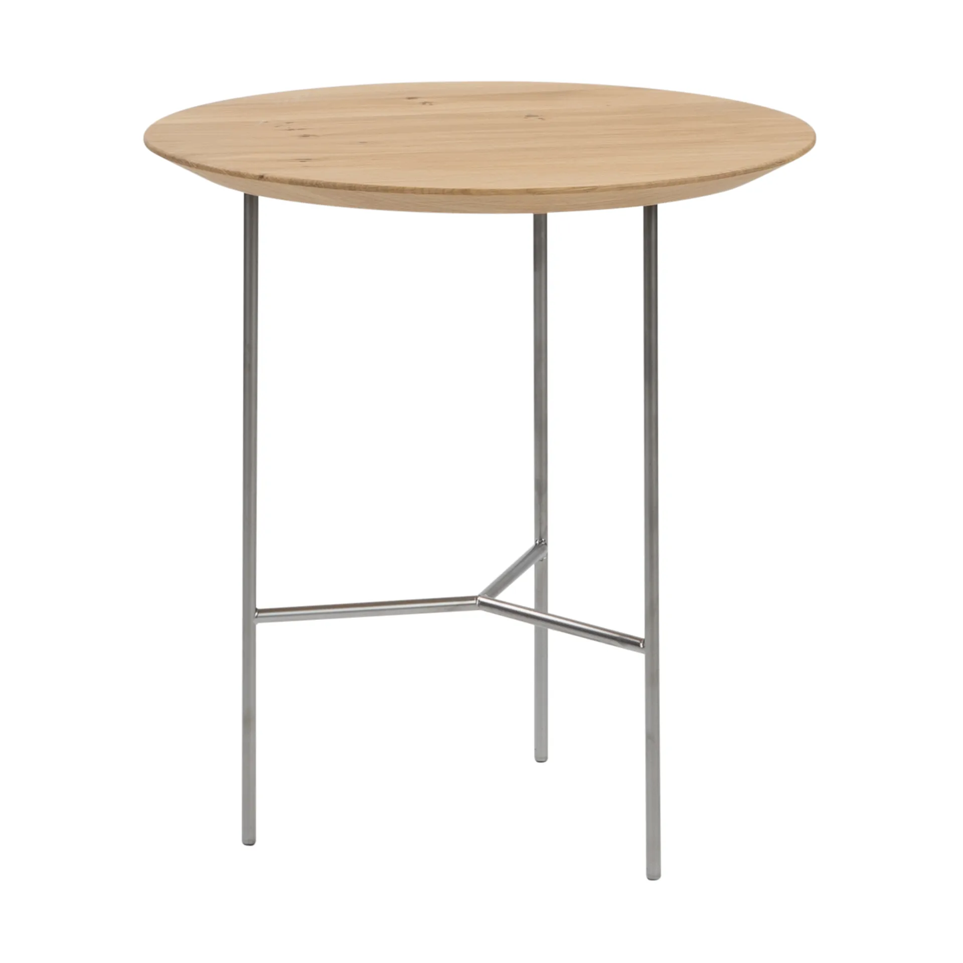 Table d’appoint Tribeca, Chêne laqué, pieds chromés satinés, Ø47 cm Mavis