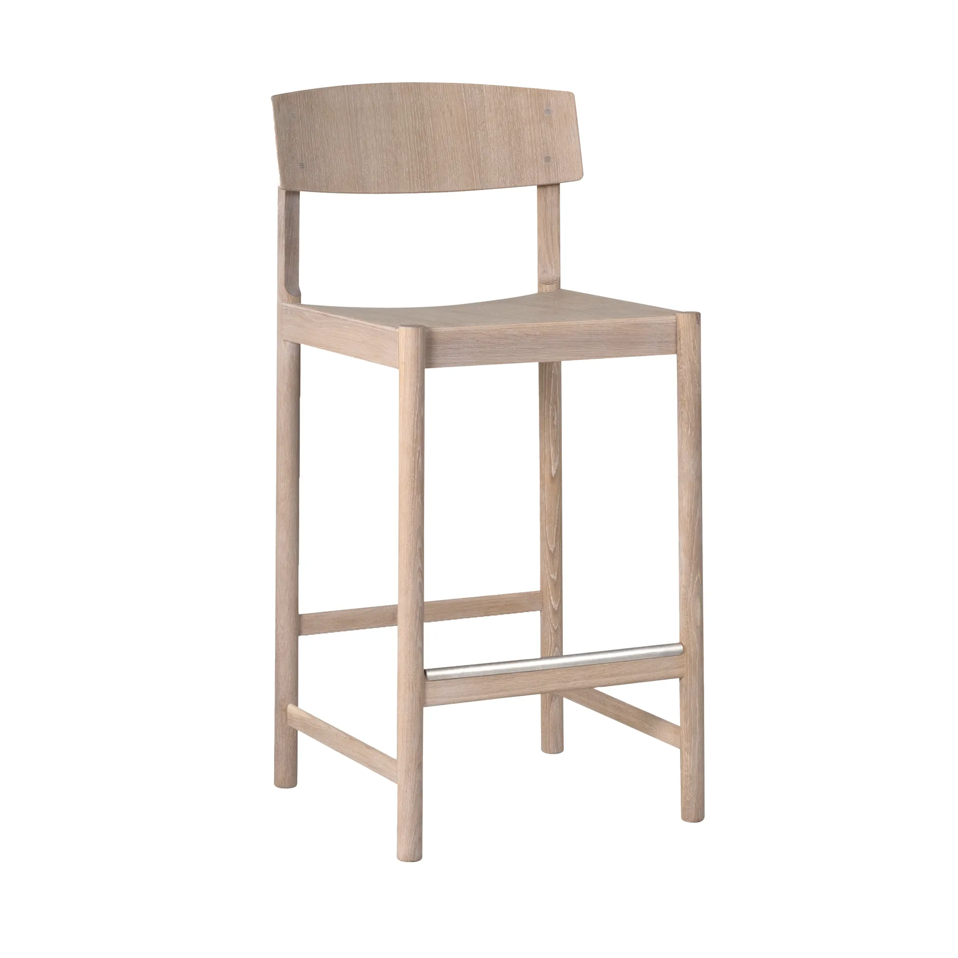 Tabouret de bar Rod 65 cm, Chêne blanchi huilé blanc Mavis