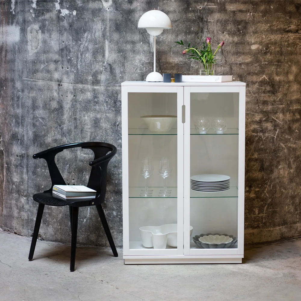 Vitrine Aoko 120 cm, Blanc laqué Mavis