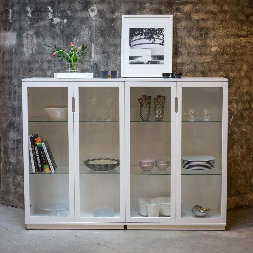 Vitrine Aoko 120 cm, Blanc laqué Mavis
