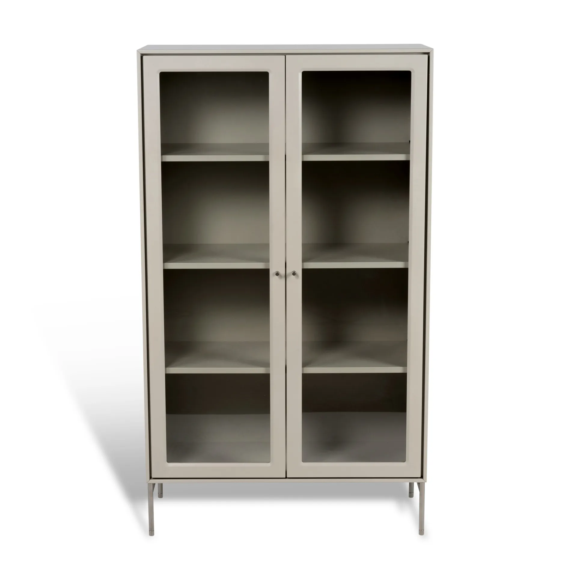 Vitrine Volt 130 cm beige, Détails en acier inoxydable Mavis