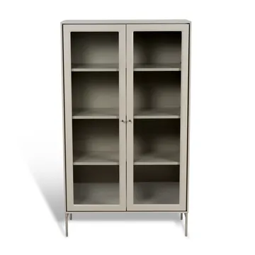 Vitrine Volt 130 cm beige - Détails en acier inoxydable - Mavis