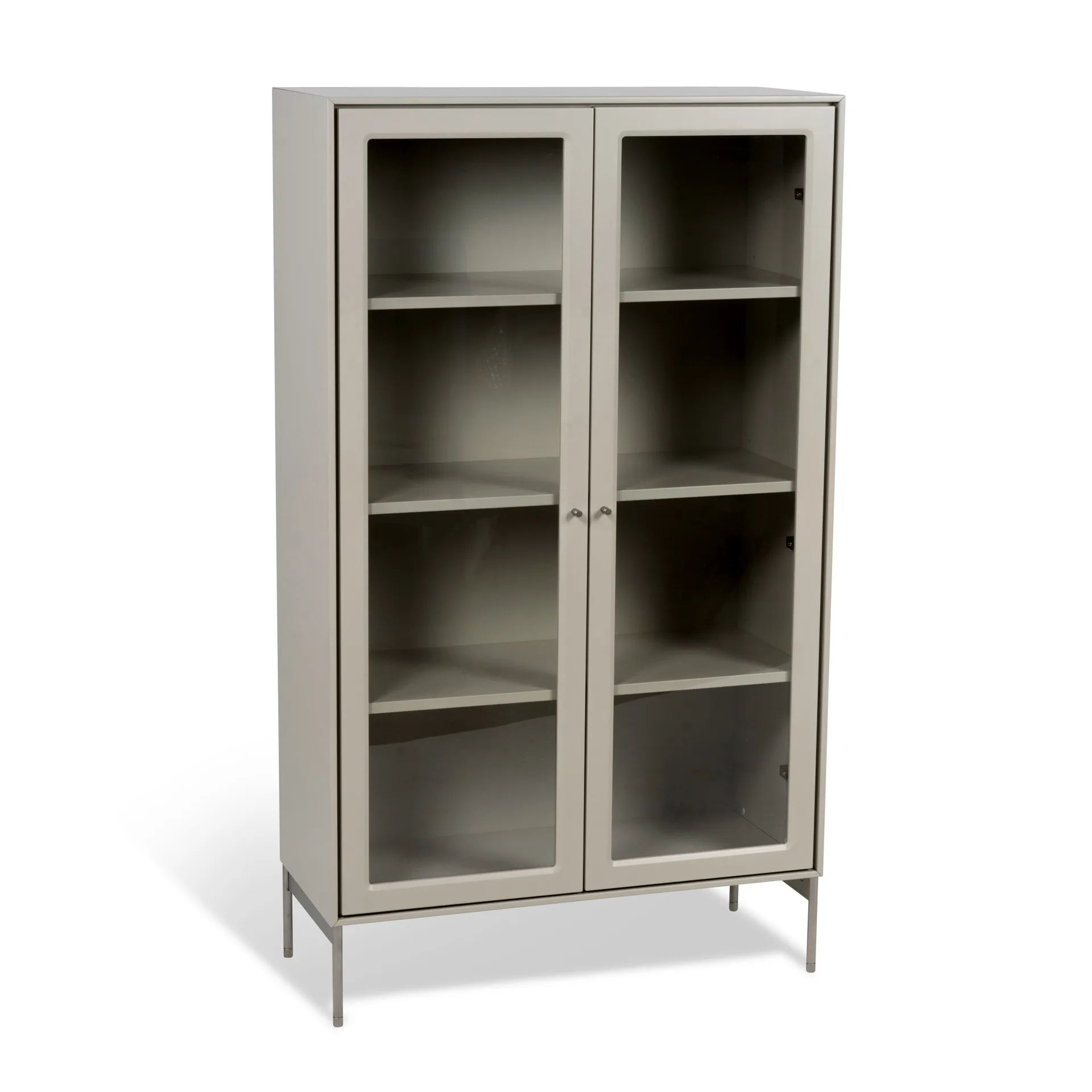 Vitrine Volt 130 cm beige, Détails en acier inoxydable Mavis