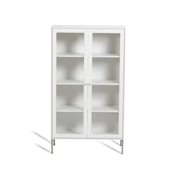 Vitrine Volt 130 cm laquée blanche - Détails en acier inoxydable - Mavis