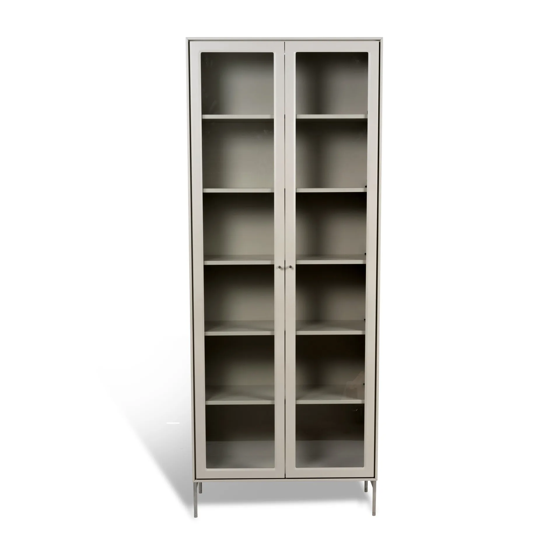 Vitrine Volt 190 cm beige, Détails en acier inoxydable Mavis
