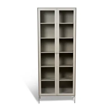 Vitrine Volt 190 cm beige - Détails en acier inoxydable - Mavis