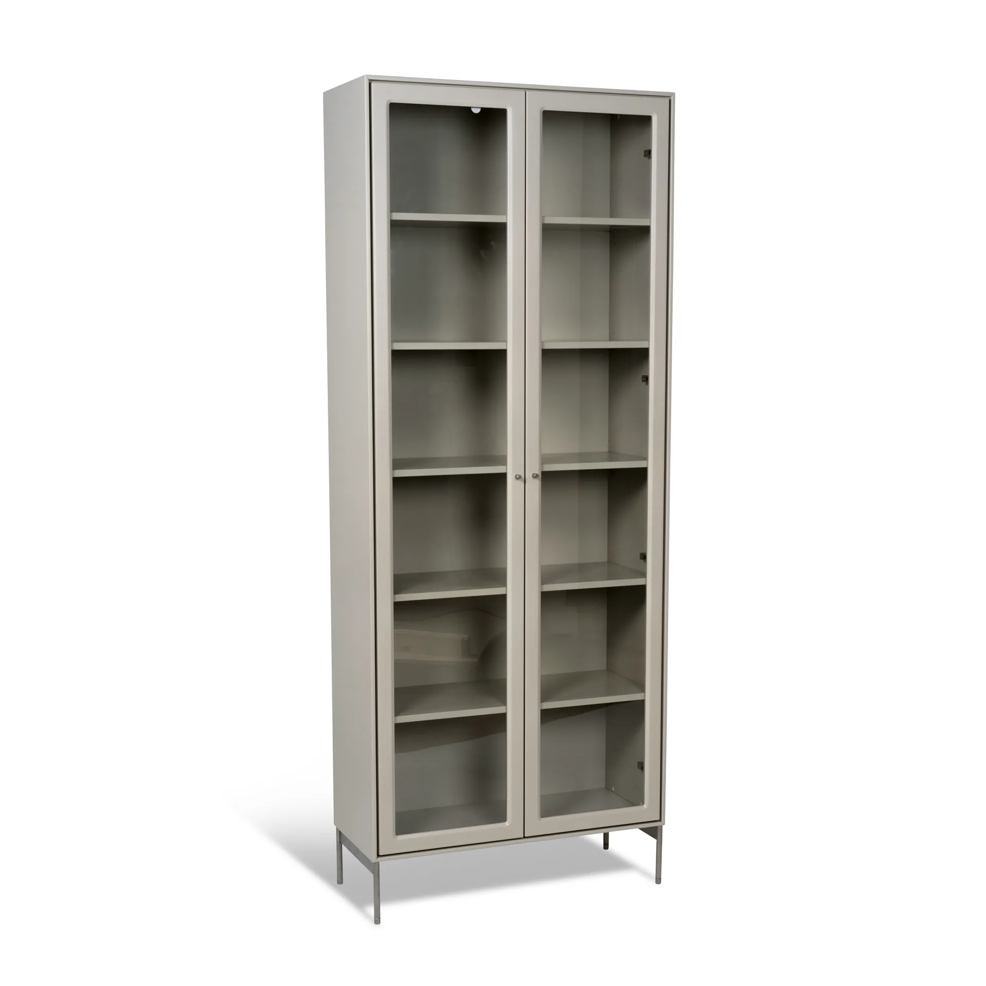 Vitrine Volt 190 cm beige, Détails en acier inoxydable Mavis