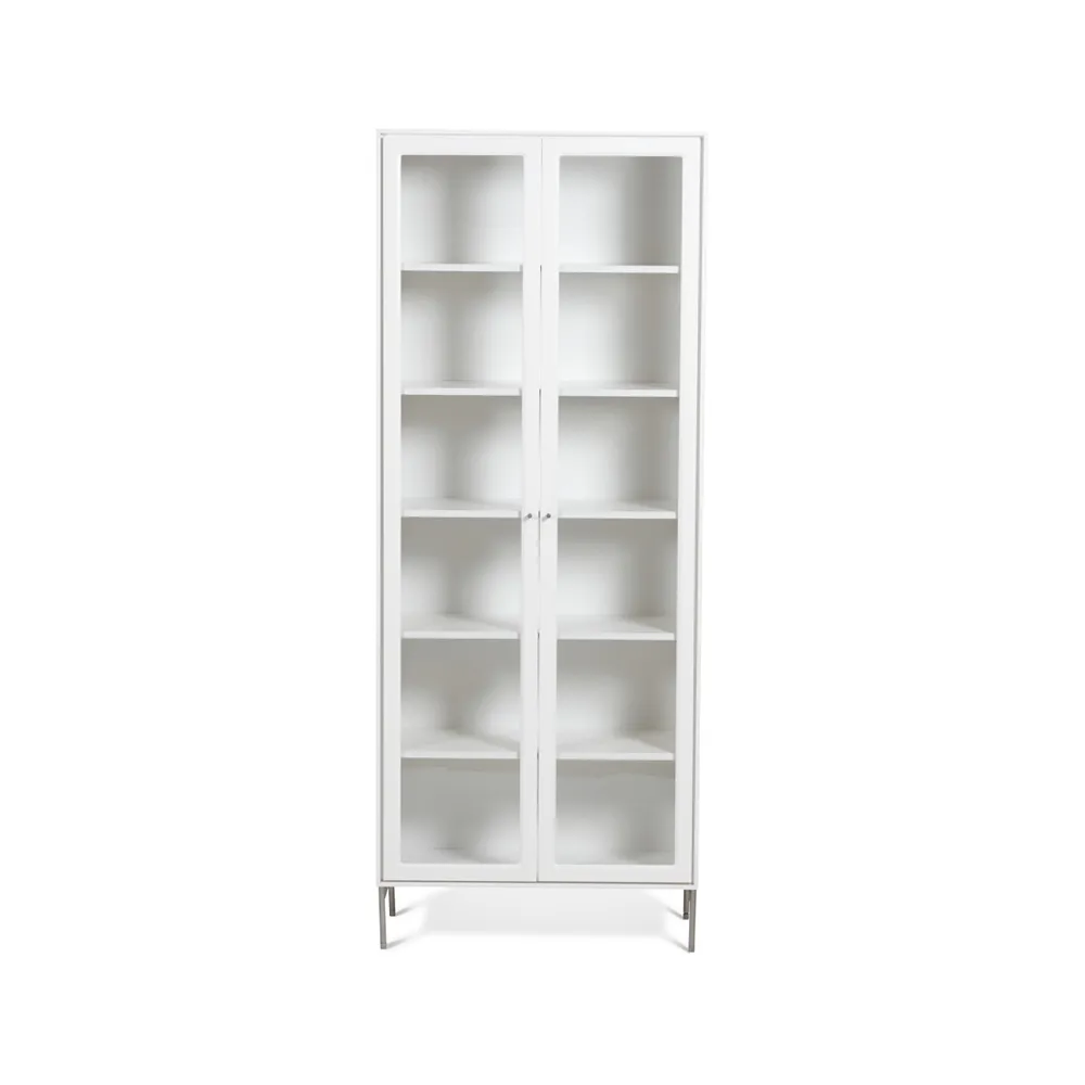 Vitrine Volt 190 cm laquée blanche, Détails en acier inoxydable Mavis