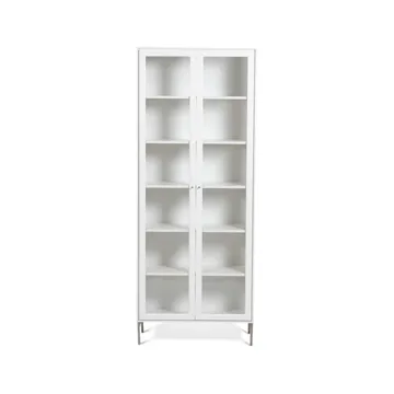 Vitrine Volt 190 cm laquée blanche - Détails en acier inoxydable - Mavis