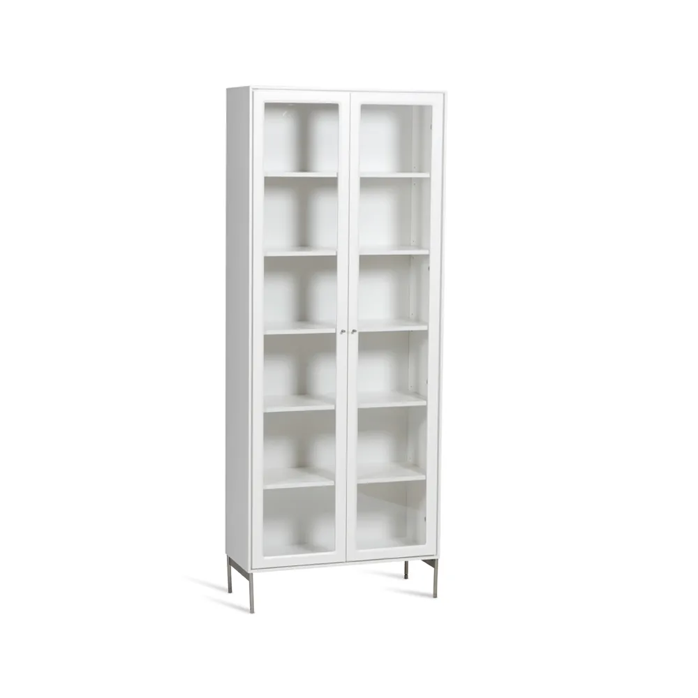 Vitrine Volt 190 cm laquée blanche, Détails en acier inoxydable Mavis