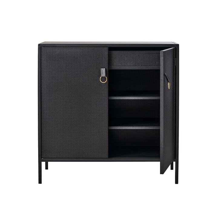 Armoire Liza, noir, détails en cuir Maze