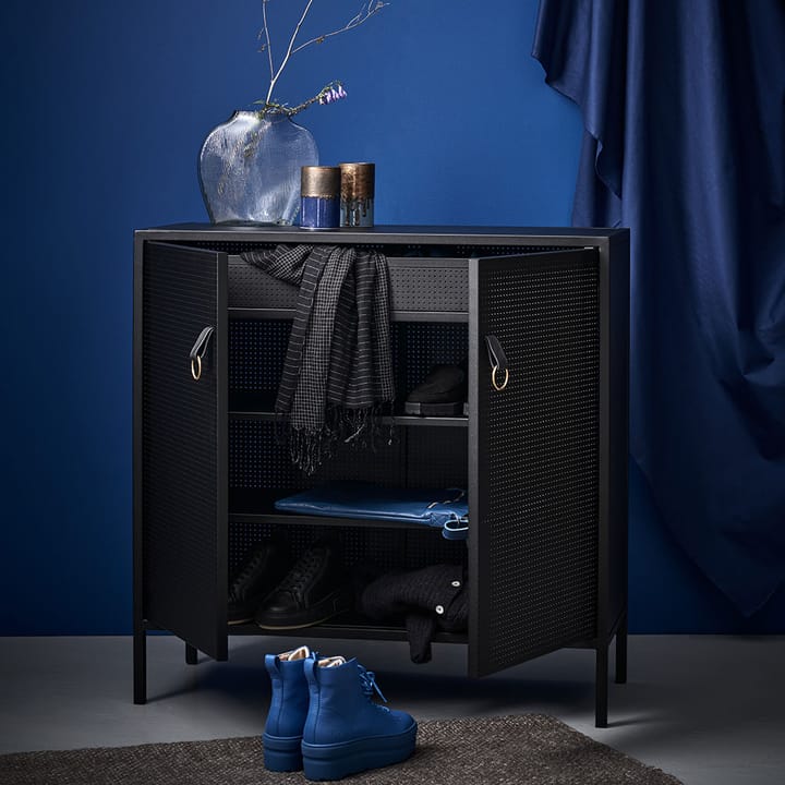 Armoire Liza, noir, détails en cuir Maze