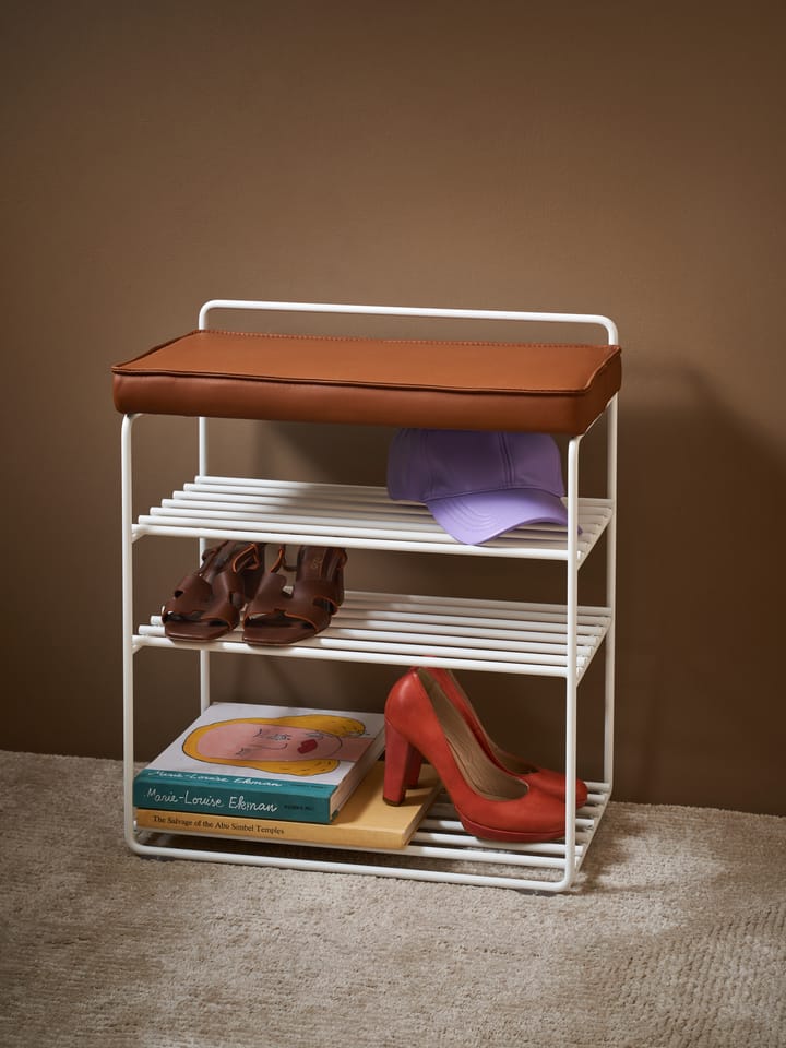 Étagère-tabouret Lower East Seat 50x28x58 cm, White-cognac leather Maze