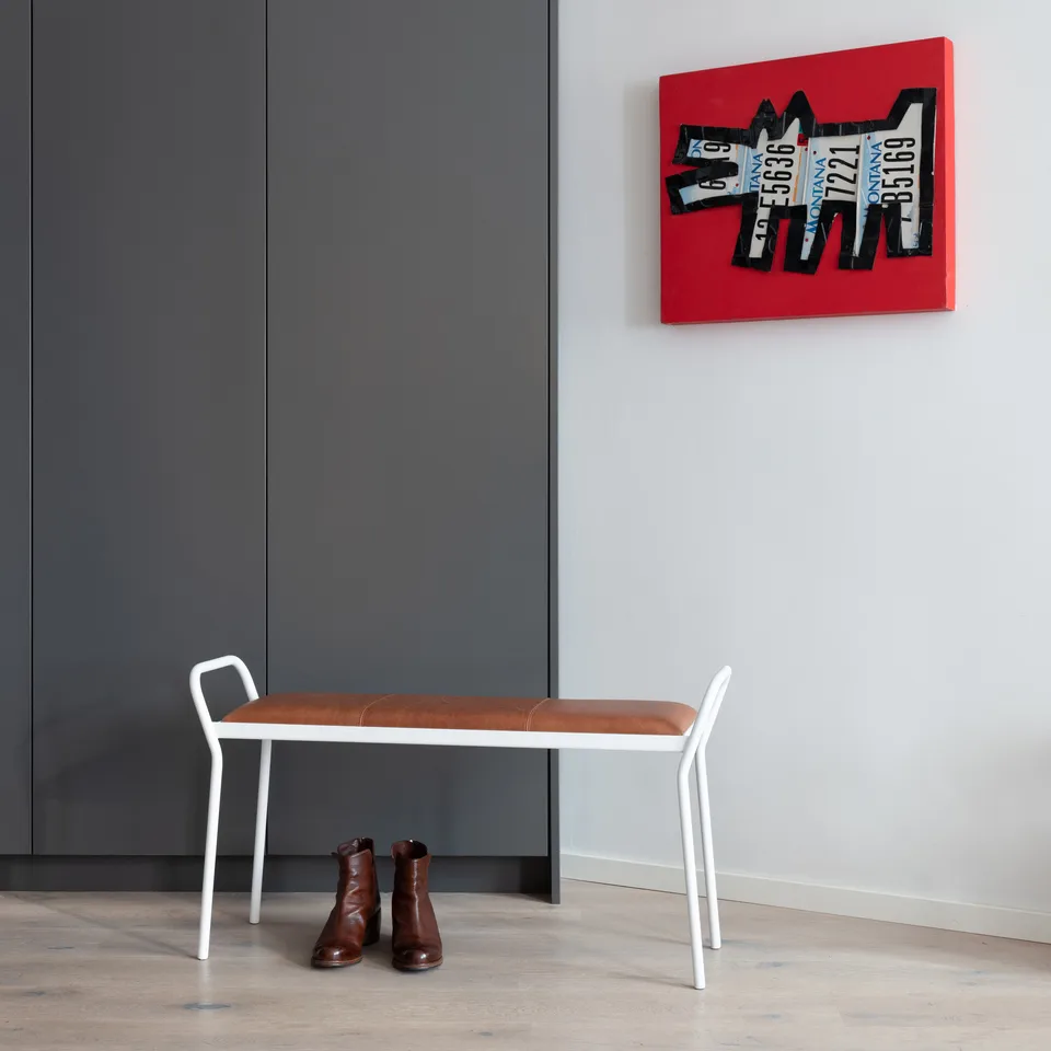 Tabouret Anytwo, Blanc-cognac vintage Maze