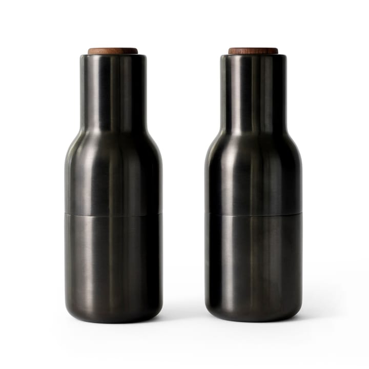 Moulin à poivre et sel Bottle Grinder métal Lot de 2 - Bronzed brass (couvercle en noyer) - MENU
