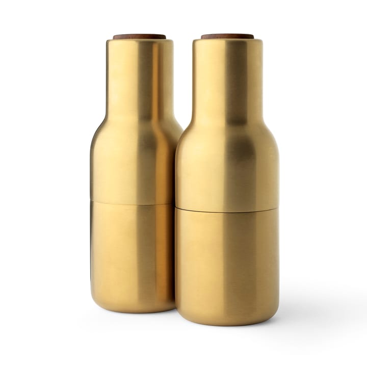 Moulin à poivre et sel Bottle Grinder métal Lot de 2 - Brushed brass (couvercle en noyer) - MENU