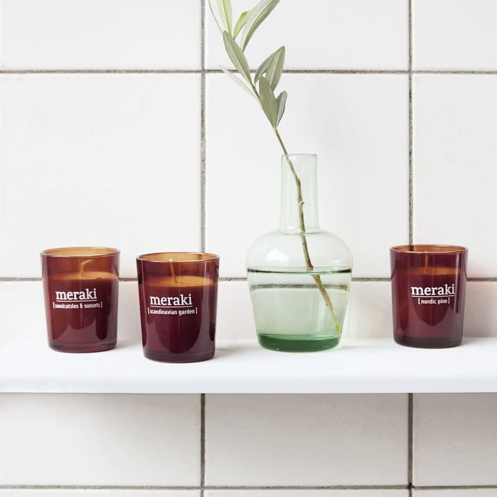 Bougie parfumée Meraki verre brun 12h, Scandinavian garden Meraki