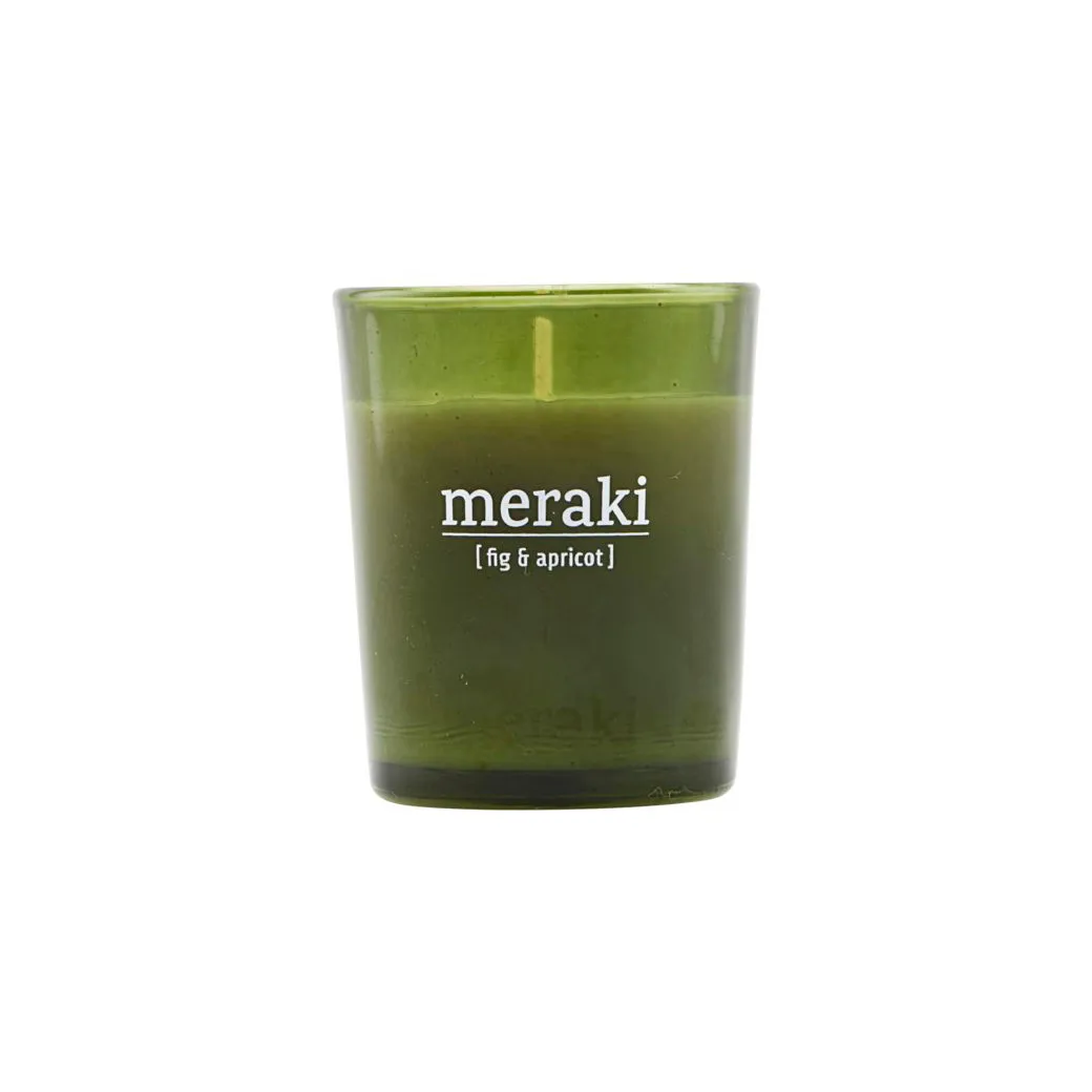 Bougie parfumée verre vert Meraki 12 heures, Figue-abricot Meraki