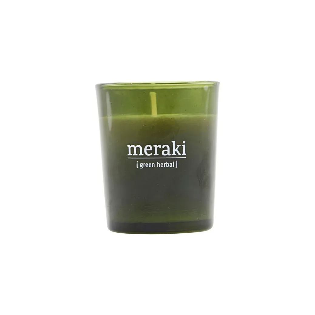 Bougie parfumée verre vert Meraki 12 heures, Green herbal Meraki