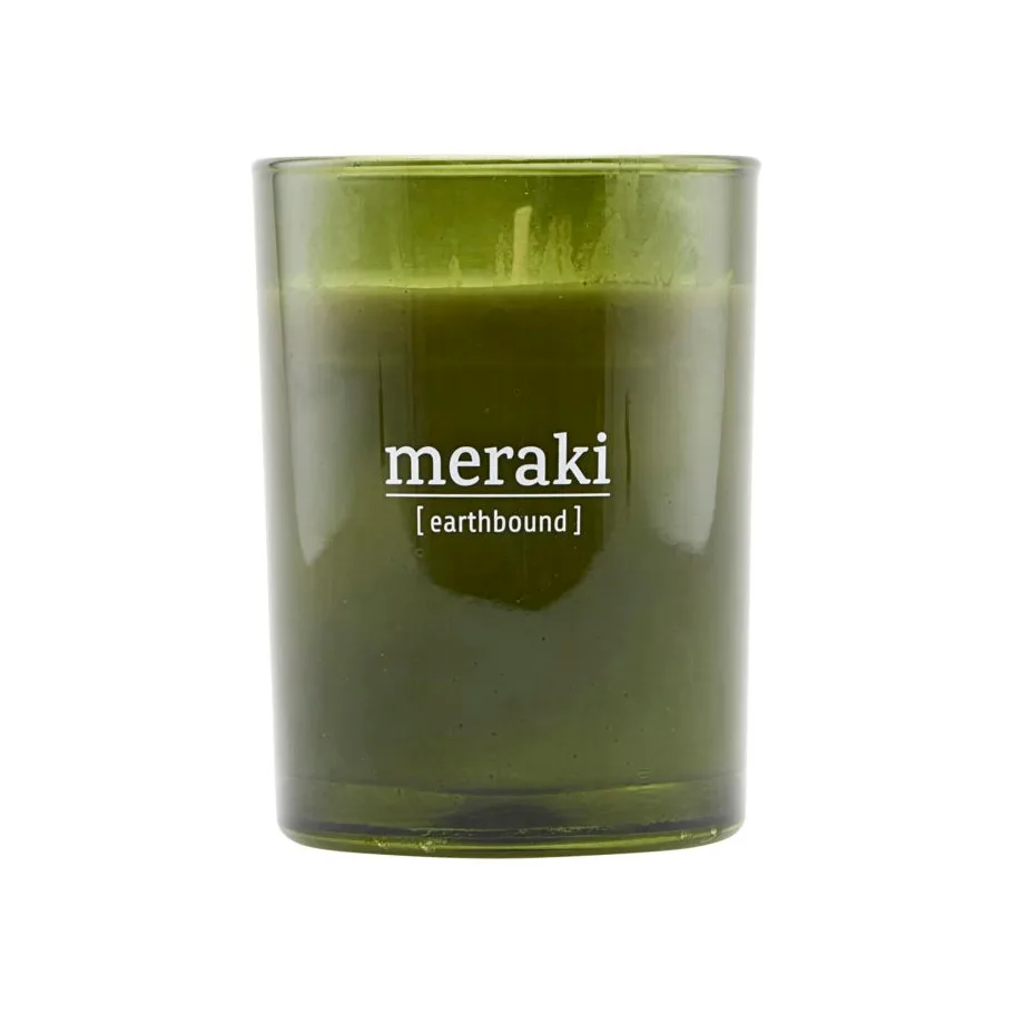 Bougie parfumée verre vert Meraki 35 heures, Earthbound Meraki