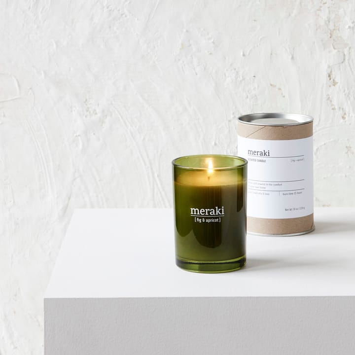 Bougie parfumée verre vert Meraki 35 heures, Figue-abricot Meraki