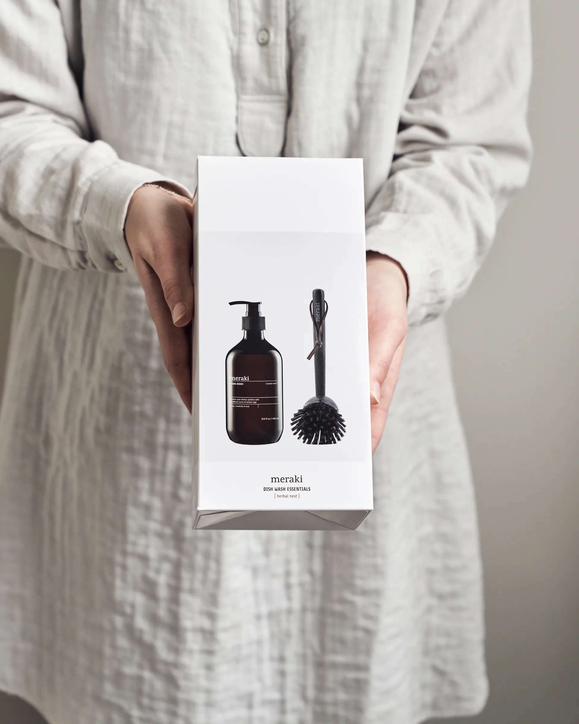 Coffret cadeau Meraki - liquide vaisselle et brosse à vaisselle, Herbal nest Meraki