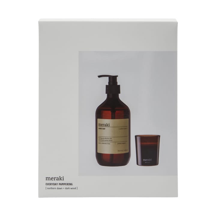 Coffret-cadeau Meraki savon pour les mains et bougie parfumée, Northern dawn + dark wood Meraki