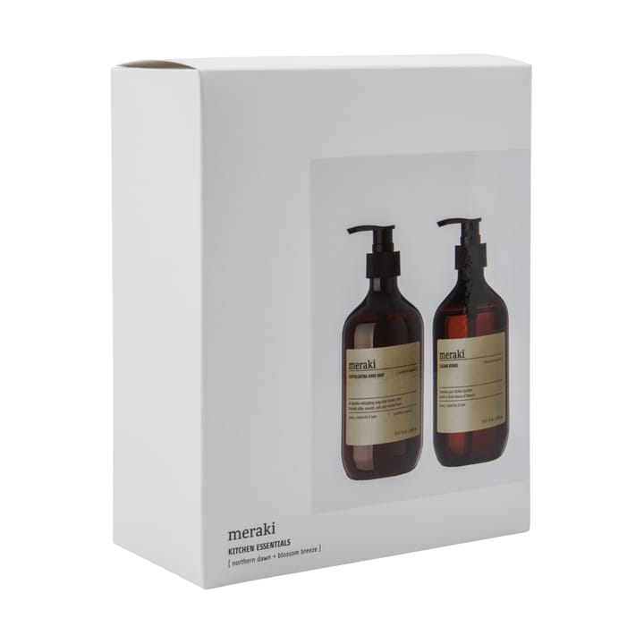 Coffret-cadeau Meraki savon pour les mains et liquide vaisselle, Exfoliant Étoile du Nord, Brise de fleurs Meraki