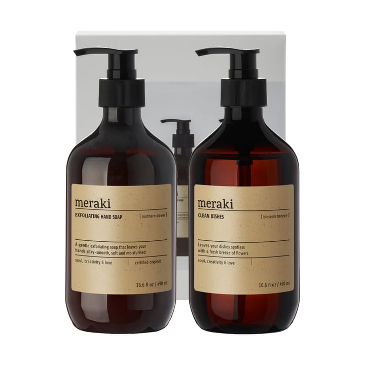 Coffret-cadeau Meraki savon pour les mains et liquide vaisselle - Exfoliant Étoile du Nord, Brise de fleurs - Meraki