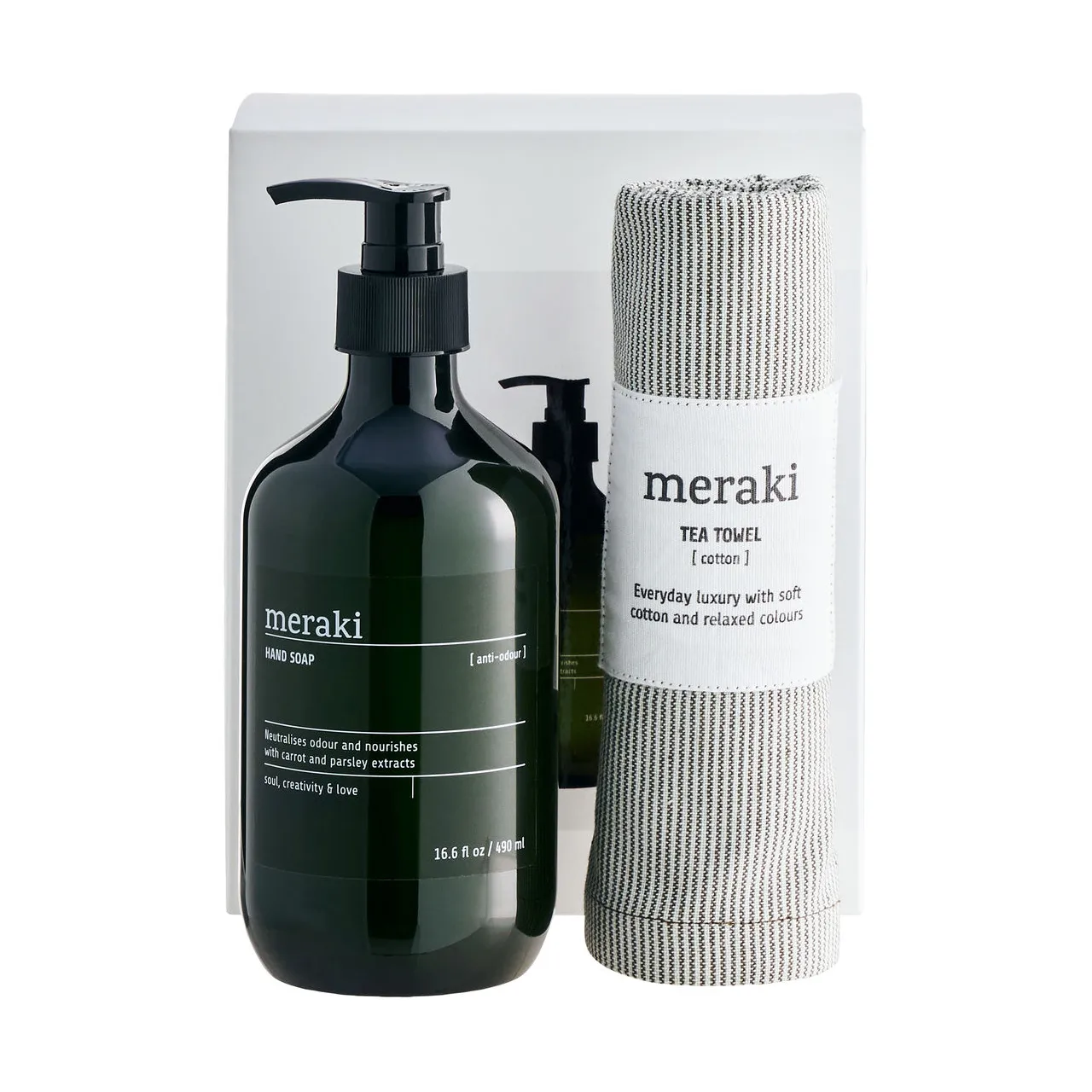 Set cadeau Meraki : savon sans parfum et torchon de cuisine, Propreté quotidienne Meraki