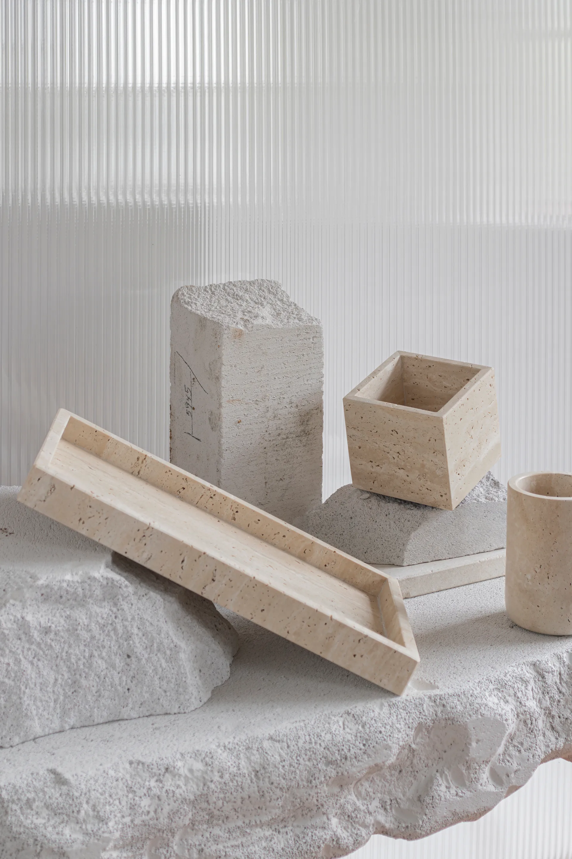 Cube Travertine 10x10 cm, Linen Mette Ditmer