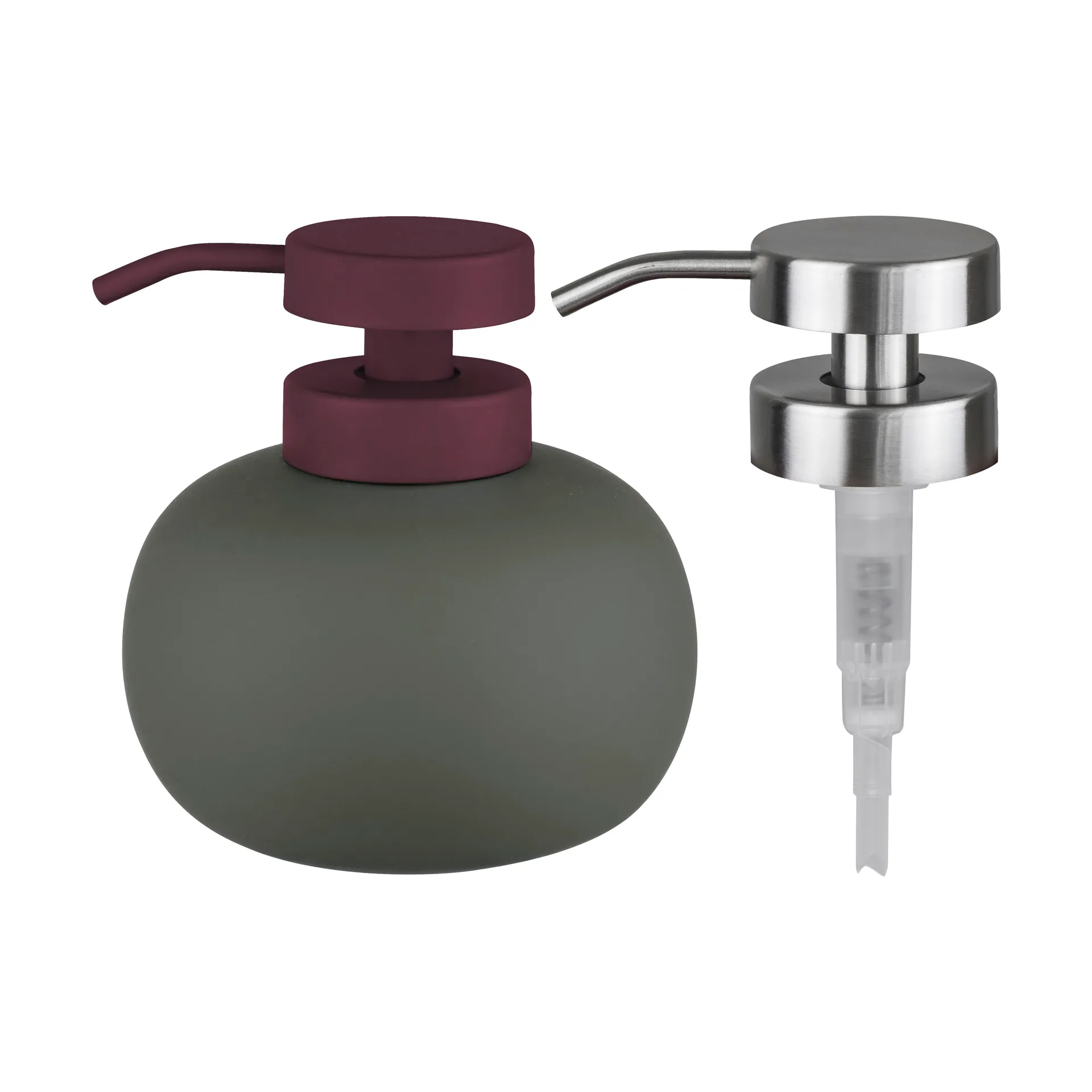 Distributeur de savon bas Lotus Play, avec 2 pompes, Dark olive Mette Ditmer